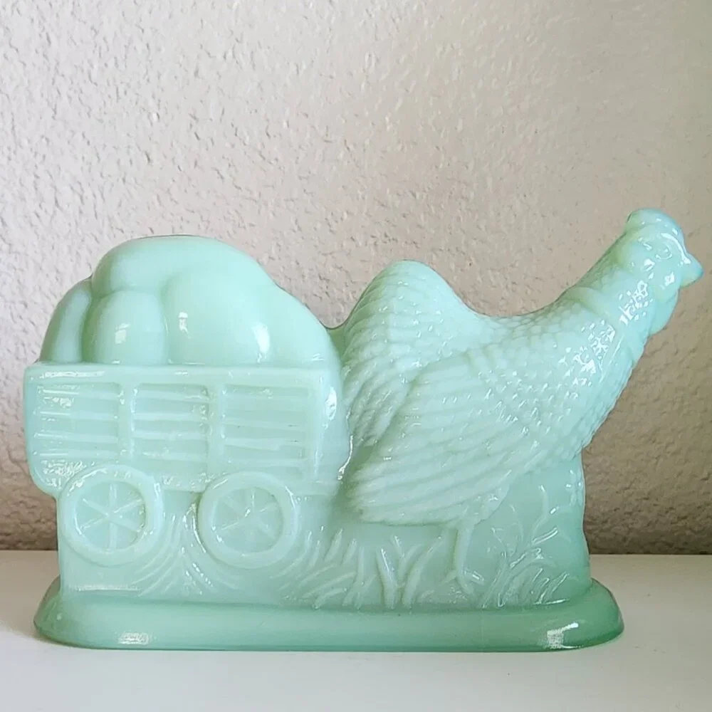 Hallmark Jadeite Jadite Chicken Pulling Easter Eggs Green Glass Jade ite Vintage